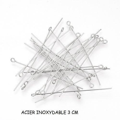 20 clous tiges acier inoxydable 3 cm à tête œil