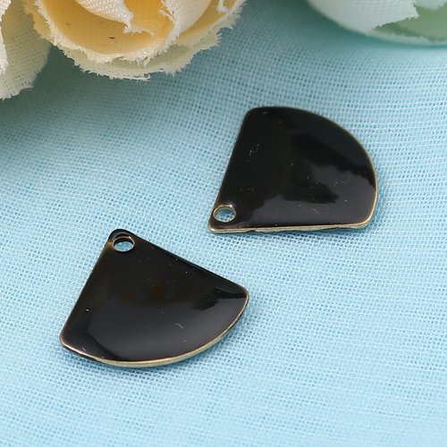 4 pendentifs sequin émail 12 x 10 mm noir