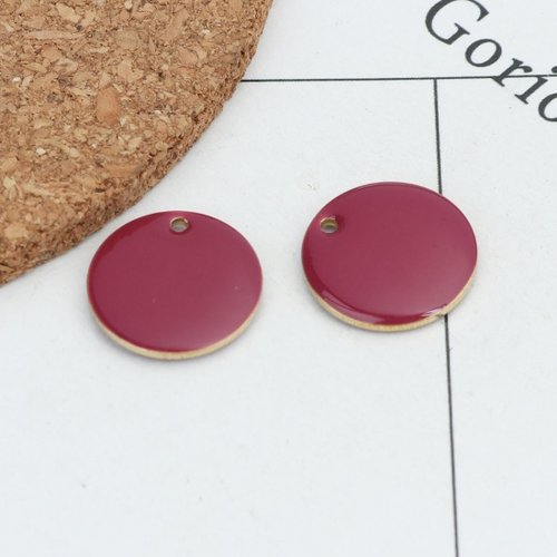 4 pendentifs sequin émail rond 16 mm prune