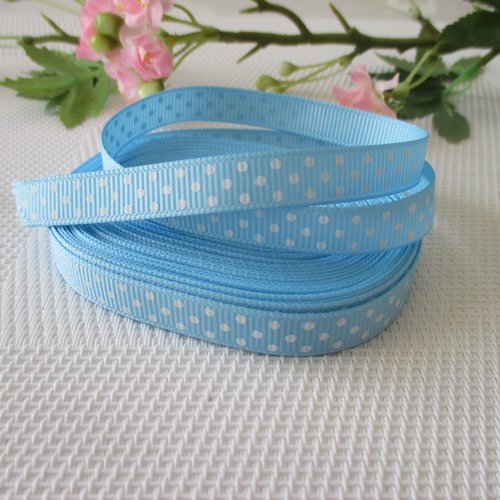 2 m de ruban gros grain bleu pois blanc 10 mm