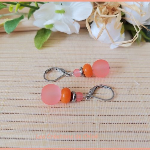 Kit boucles d'oreilles acier inoxydable et perles en verre saumon
