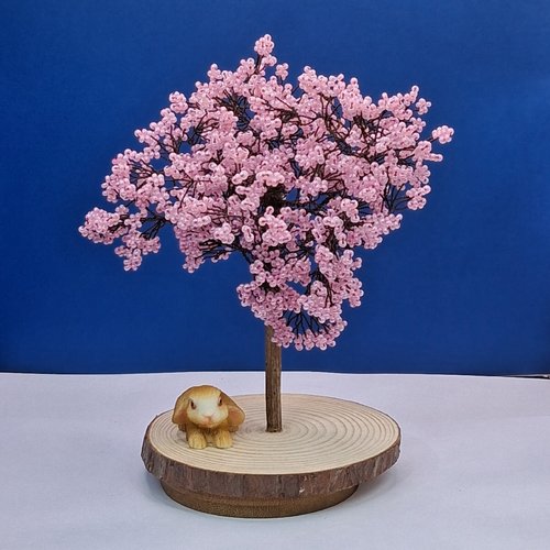 Cerisier japonais en perles de rocaille – arbre décoratif rose fait main – décoration artisanale poétique