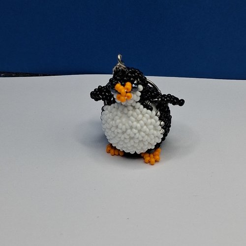Porte-clés pingouin noir en perles