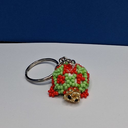 Porte-clés tortue rouge et vert en perles