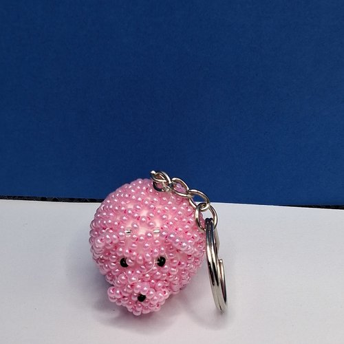 Porte-clés cochon rose en perles