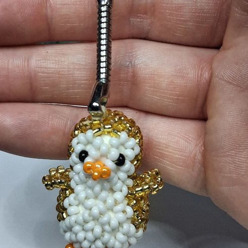 Porte-clés pingouin or en perles