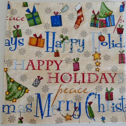 Serviette en papier merry christmas ,happy holiday