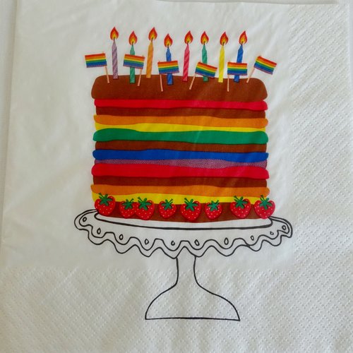 Serviette en papier gâteau d’anniversaire multicolore