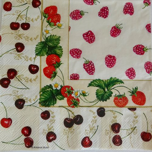 Serviette en papier cerise, fraise,framboise