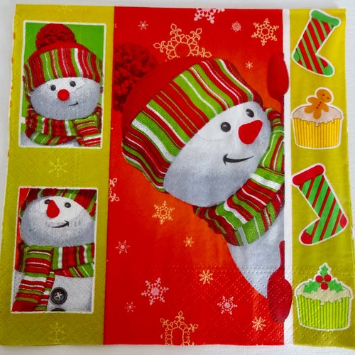 Serviette en papier noël,bonhomme de neige joyeux