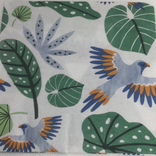 Serviette en papier motif oiseaux et plantes