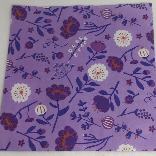 Serviette en papier motif fleur violette,mauve