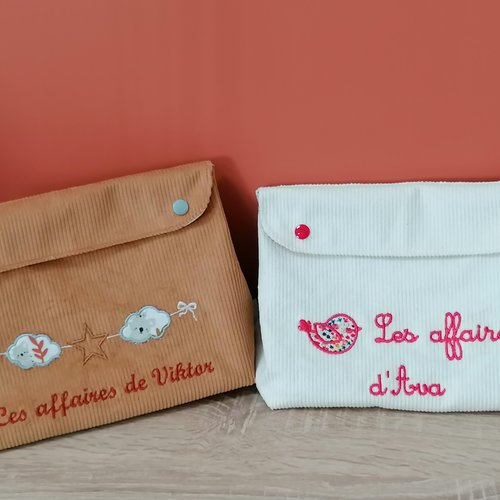 Trousse de toilette personnalisée / velours côtelé / simili cuir  *sur commande*