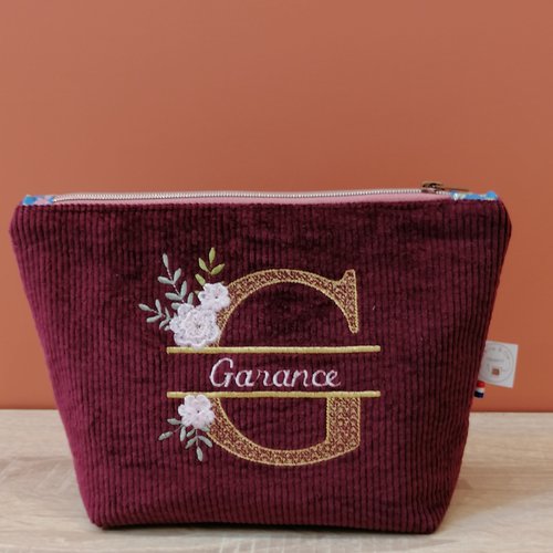Trousse de toilette personnalisée monogramme fleuri *sur commande*