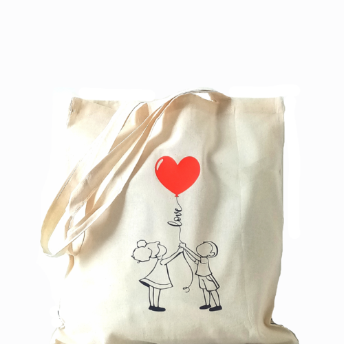 Tote-bag, fourre-tout * love * enfants, coeur, sac cabas, coton, beige, cadeau, fête des mères