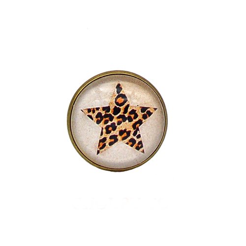 Bague ,ronde ,cabochon *étoile léopard *beige, orangé, réglable, idée cadeau