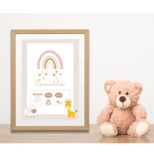 Affiche de naissance bébé personnalisable arc-en-ciel boho pdf à imprimer