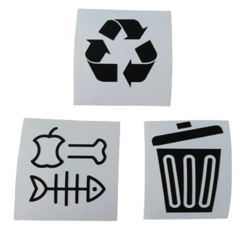 3 stickers, symbole de recyclage, logos pour tri, organisation déchets, lavable