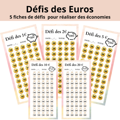 Défis des euros, 5 fiches défis, enveloppes budgétaire, a6, challenges budget, économies,