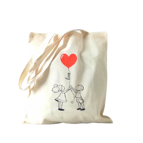 Tote-bag, fourre-tout * love * enfants, coeur, sac cabas, coton, beige, cadeau, fête des mères