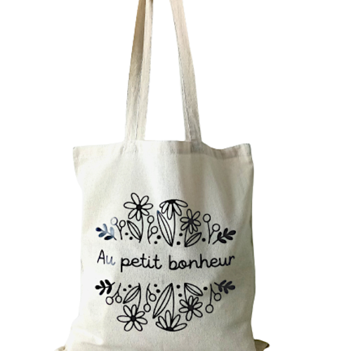Tote-bag, sac cabas * au petit bonheur * fleurs, fourre-tout, coton, beige, sac de courses, personnalisé