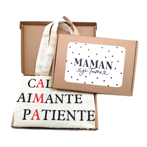 Coffret fête des mères, tote bag maman je t'aime, fourre-tout, coton, sac cabas