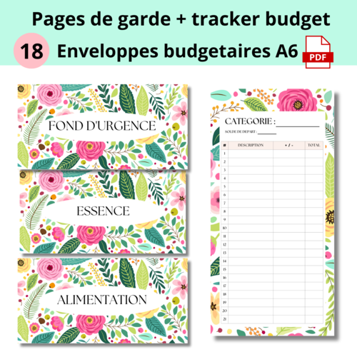 Système des enveloppes budgétaires,18 pages de garde + tracker budget, enveloppes zip, classeur budget a6