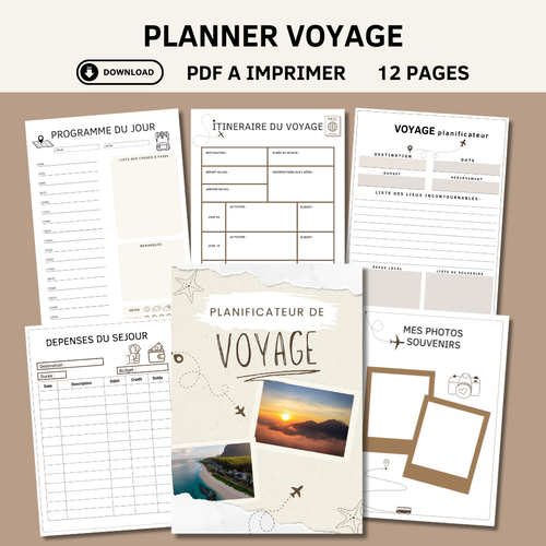 Planner voyage à imprimer, planning des vacances, fiches organisation du séjour