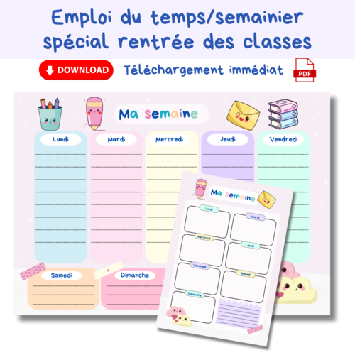 Emploi du temps pour enfant, semainier à imprimer, planning semaine, rentrée des classes