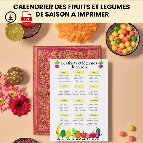 Calendrier des fruits et légumes de saison à imprimer, affiche liste légumes et fruits, décoration, cuisine, végétariens, végans