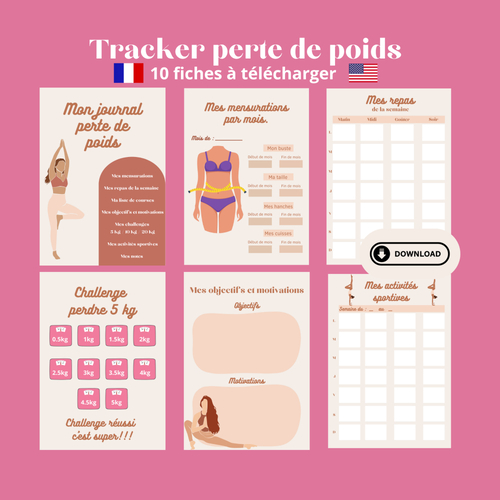 Planner fitness, journal perte de poids, activités sportives, suivi poids, pdf à imprimer