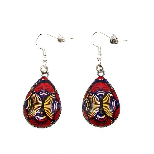 Boucles d'oreilles pendantes, wax, africain, ethnique, coloré,  fantaisie, femme, idée cadeau noël