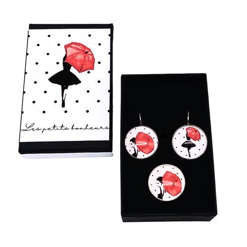 Coffret cadeau, boucles d'oreilles + bague assortie * les petits bonheurs * boucles d'oreilles dépareillées, parure, noël