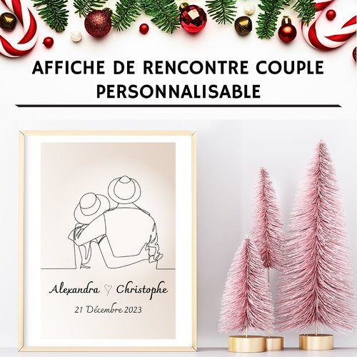Affiche personnalisable pour couples - prénoms, date de rencontre, mariage - idée cadeau noël