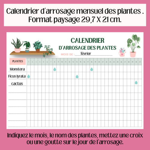 Journal d’entretien des plantes – calendrier d’arrosage & fiches techniques