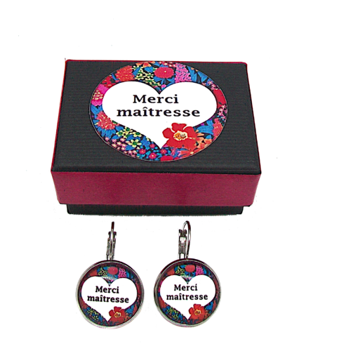 Coffret merci maîtresse – boucles d’oreilles fleurs – cadeau fin d’année enseignante / atsem – fait main