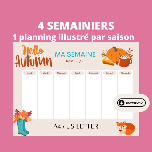 Semainier hebdomadaire " les 4 saisons " organisation de la semaine, plannings, télécharger / imprimer