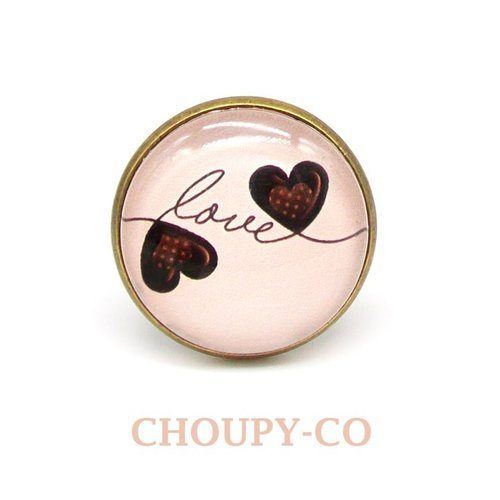 Bague cabochon * love * amour coeurs romantique beige rosé marron bague réglable bronze idée cadeau saint valentin