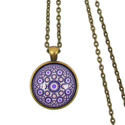 Collier, mi-long, pendentif * marrakech * maroc, mosaïque, ethnique, bleu, bronze, collier cabochon, femme, idée cadeau noël