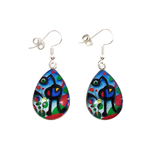 Boucles d'oreilles, gouttes cabochon * the garden * miro, artiste peintre, art, boucles pendantes, argenté, idée cadeau