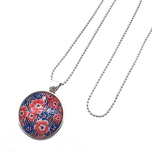 Collier pendentif * flowers * fleurs, rouge, bleu, rond, coloré, collier long, idée cadeau