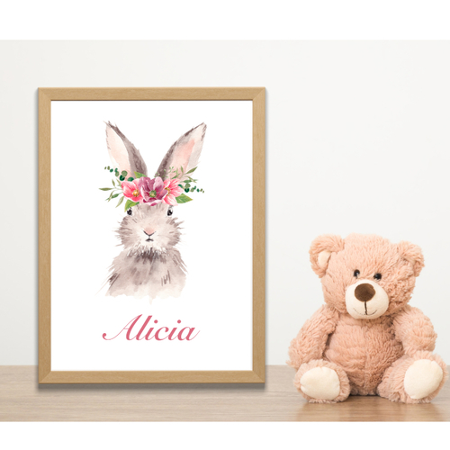 Affiche naissance, prénom personnalisée, lapin, décoration chambre, bébé, illustration animaux