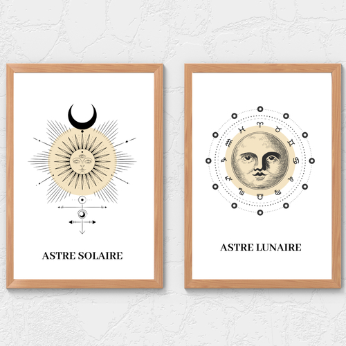 Ensemble de 2 affiches, soleil et lune, signes astrologique, télécharger et imprimer, art mural, décoration, boho
