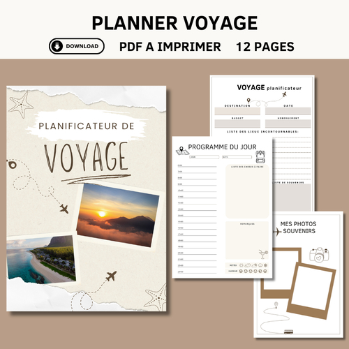 Planner voyage à imprimer, planning des vacances, fiches organisation séjour, français