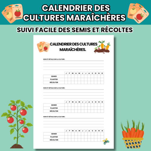 Tableau de culture maraîchère – suivi facile des semis et récoltes