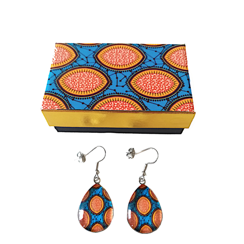 Boucles d’oreilles pendantes wax africain – coffret cadeau femme – bijou ethnique coloré – fait main – idée noël & anniversaire