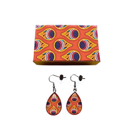 Boucles d’oreilles pendantes wax africain – coffret cadeau femme – bijou ethnique coloré idée cadeau noël
