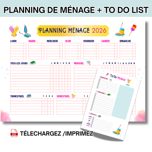 Planning ménage 2026 + to‑do list a5 – organisation maison – printable pdf cute pastel