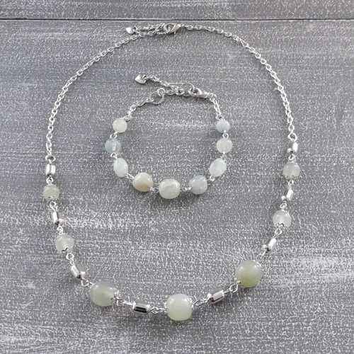 Parure naturelle collier + bracelet perles jade
