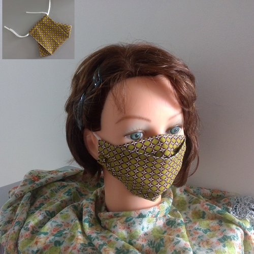 3d - masque alternatif, barrière et sanitaire forme 3d tissu en coton motif géométrique - ado, femme